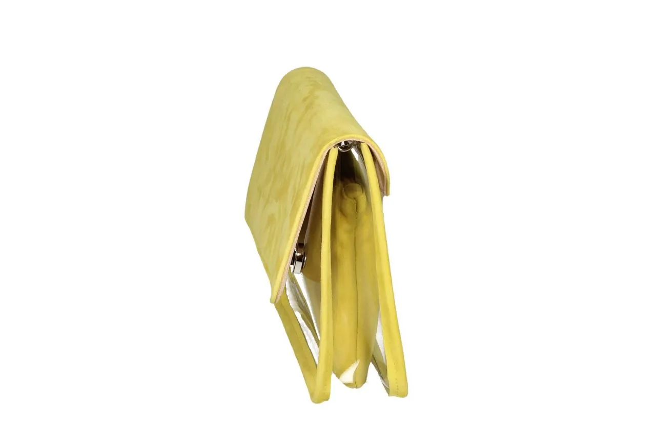 Bolso Vinilo Con Tapa Ante Amarillo