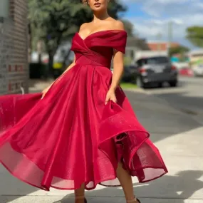 Elegant Cross Sleeve Chiffon Strapless Solid Color Prom Evening Gowns Party Dress