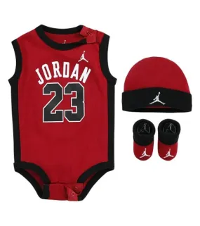 Jordan Infants J23 Jersey/hat/bodysuit/bootie 3 Piece Set (0-6M) "Gym Red"