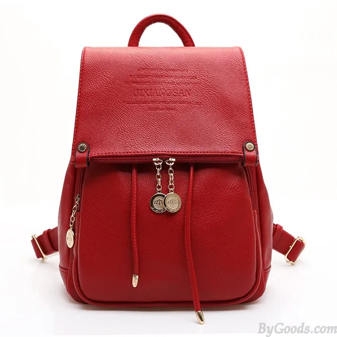 Lady Double Zipper Button Backpack Solid Color Travel Bag