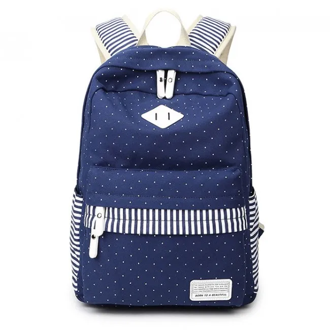 Leisure Travel Outdoor Sports Women Backpack Polka Dot Stripe College Canvas Backpack
