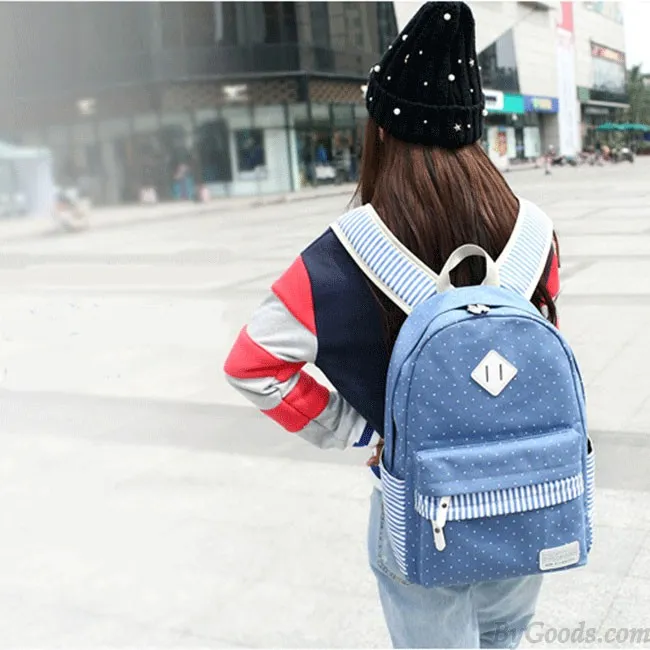 Leisure Travel Outdoor Sports Women Backpack Polka Dot Stripe College Canvas Backpack