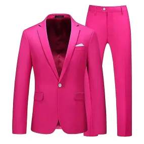 Men's 2 Piece Suit Slim Fit 1 Button Solid Formal Wedding Tux Blazer & Pants Dark Pink