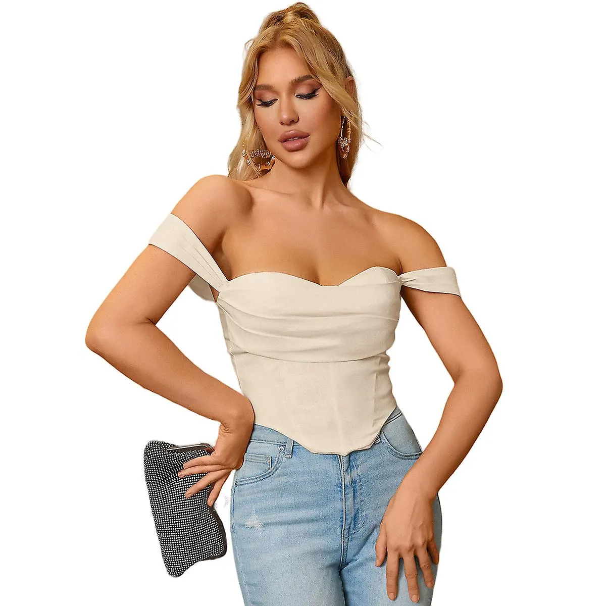 Off Shoulder Corset Crop Top Push Up Deshuesado Ruched Cute Bustier