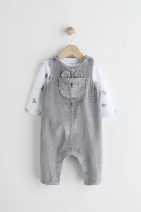 Oso gris - Cord 100% Cotton Baby Dungarees and Bodysuit Set (0mths-2yrs)