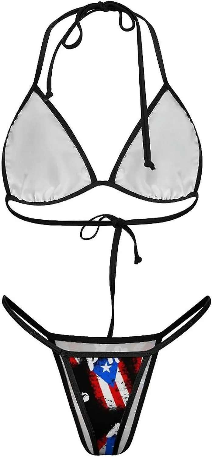 Puerto Rico PR Flag Conjuntos de bikini para mujer Traje de baño de 2 piezas Traje de baño sexy Triángulo halter Traje de baño-e