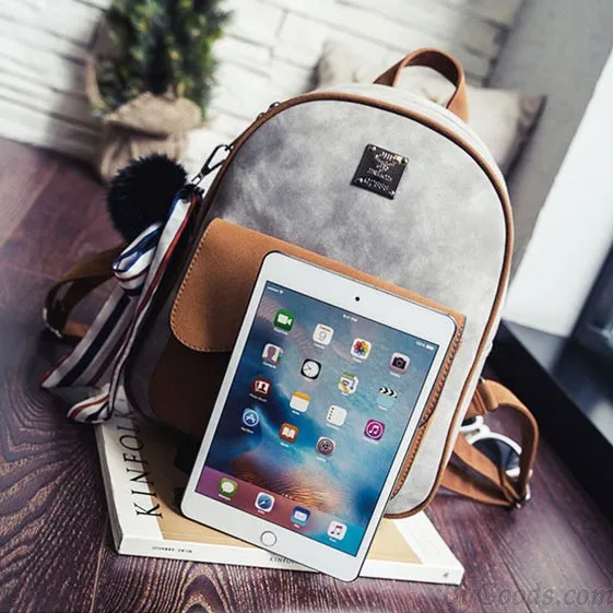 Retro Contrast Color Frosted Girl's Bag Tassel Splicing School Backpack