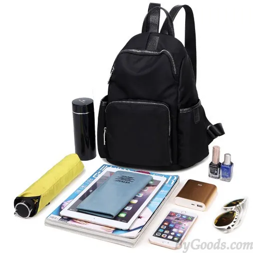 Simple Girl's Waterproof Oxford Splicing PU School Backpack Headphones Hole Travel Backpack 