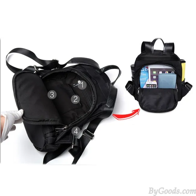Simple Girl's Waterproof Oxford Splicing PU School Backpack Headphones Hole Travel Backpack 