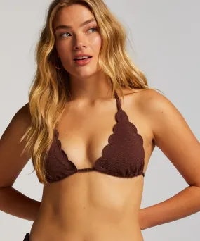 Top de bikini triangular Scallop Lurex - marrón