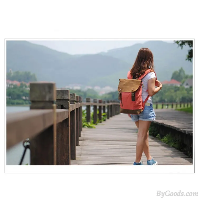  Unique Leather With Canvas Middle zipper Backpack