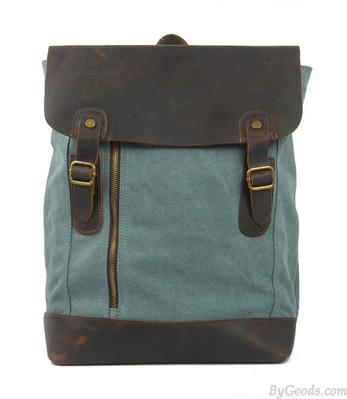  Unique Leather With Canvas Middle zipper Backpack