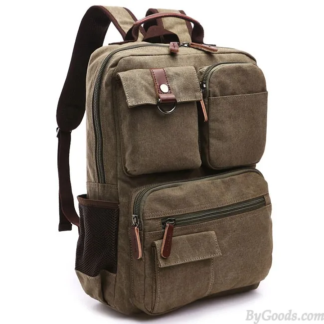 Vintage Brown Large Capacity Multi-pocketed Outdoor Travel Backpack School Canvas Laptop Backpack 