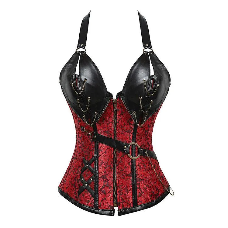 Women Floral Halter Bustier Corset Waist Cincher Steampunk Gothic Shapewear Sexy