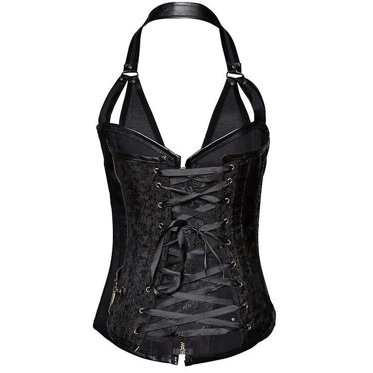 Women Floral Halter Bustier Corset Waist Cincher Steampunk Gothic Shapewear Sexy