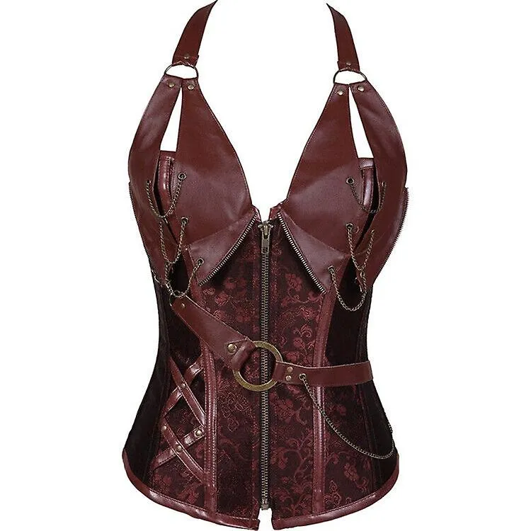 Women Floral Halter Bustier Corset Waist Cincher Steampunk Gothic Shapewear Sexy