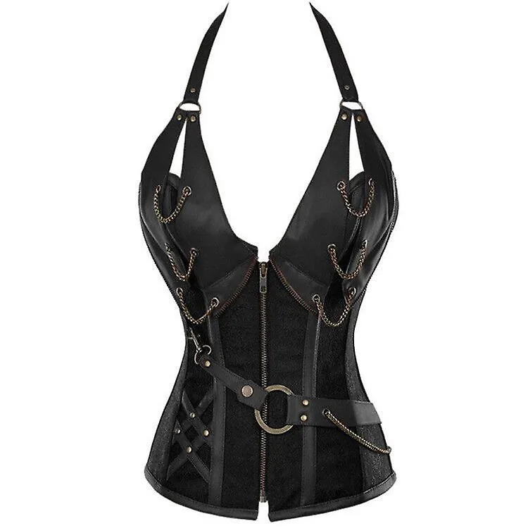 Women Floral Halter Bustier Corset Waist Cincher Steampunk Gothic Shapewear Sexy