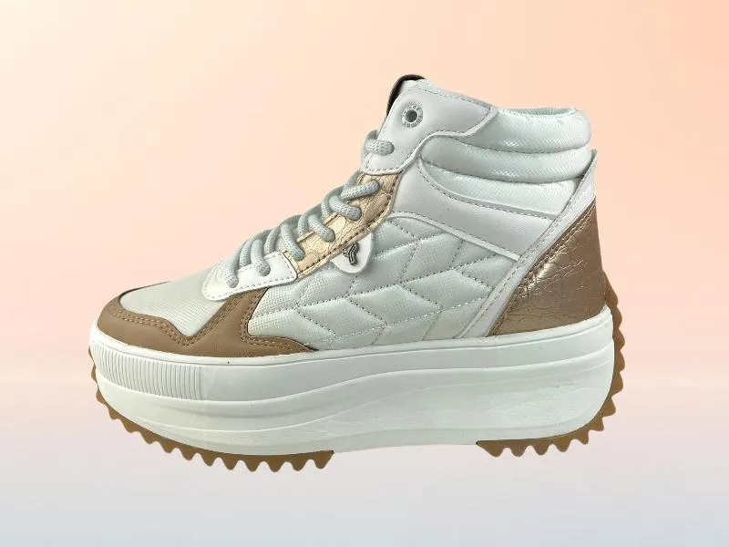 Yumas | Sneakers abotinados blanco y cobre eco-piel nylon Cartagena