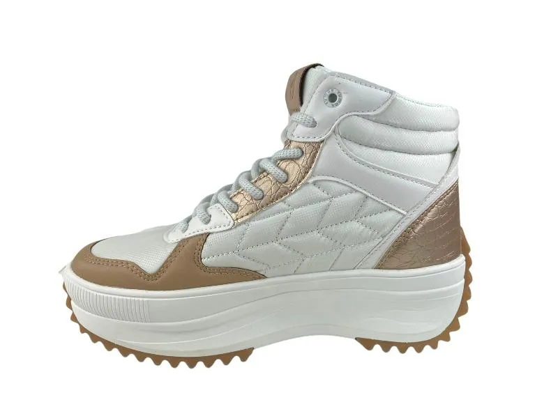 Yumas | Sneakers abotinados blanco y cobre eco-piel nylon Cartagena