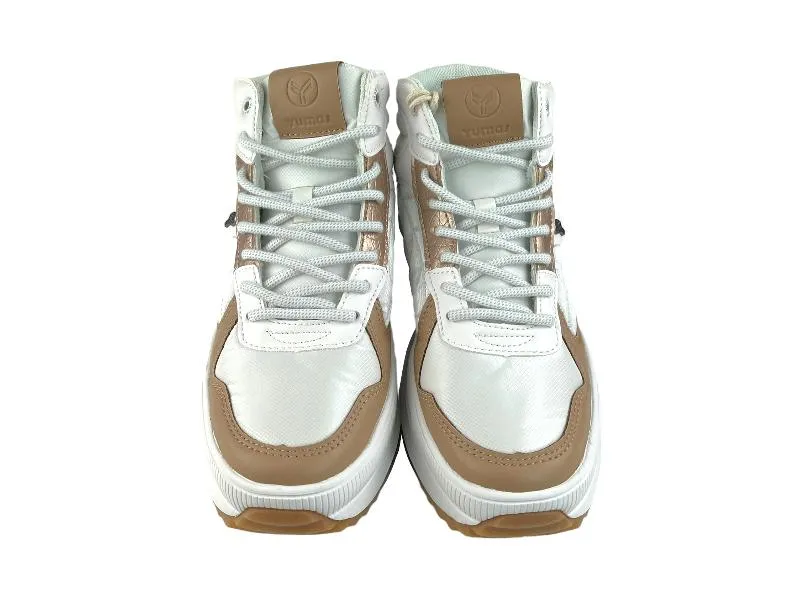 Yumas | Sneakers abotinados blanco y cobre eco-piel nylon Cartagena